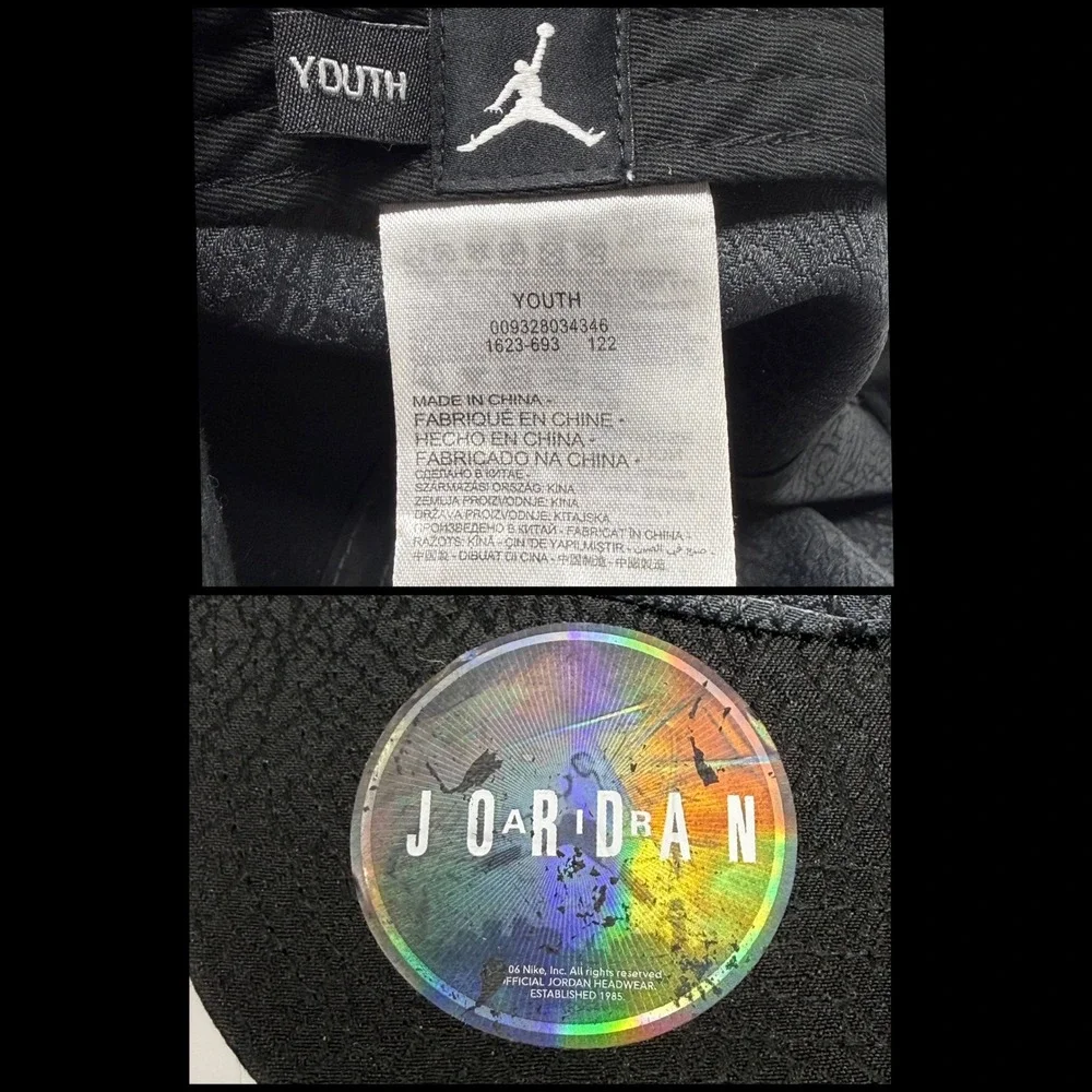 Jordan Youth Snapback Hat Black Grey Elephant Print Metal Jumpman 1623-693